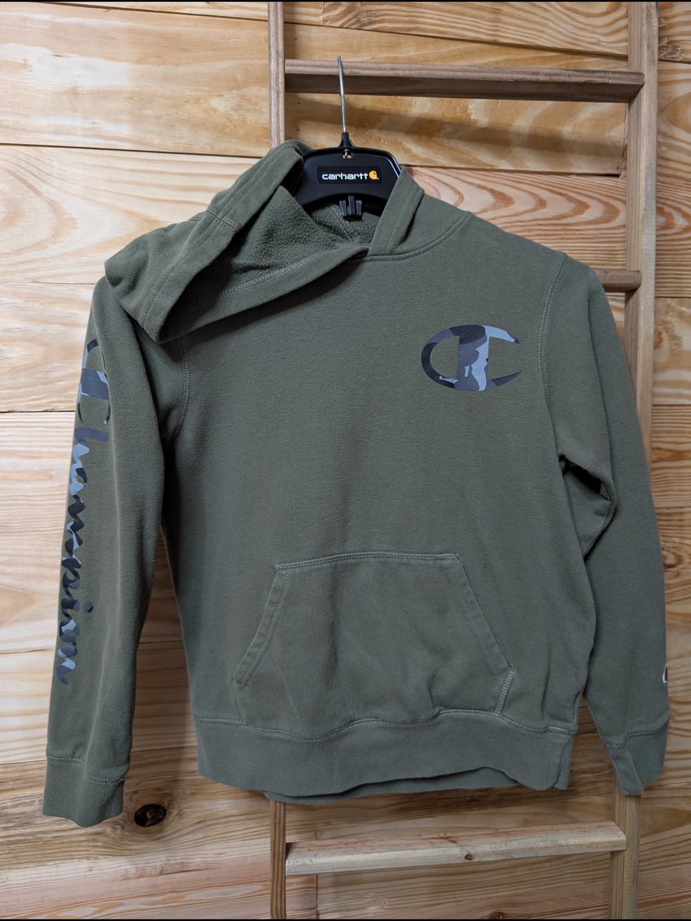 Champion Olive Green Camo Logo Pullover Hoodie